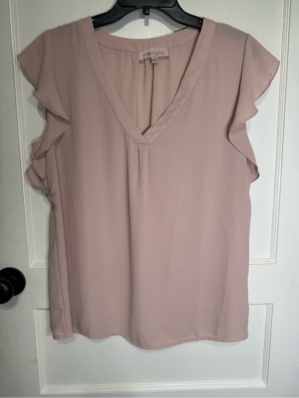 Philosophy Soft Blush Pink Ruffle Sleeve V-Neck Blouse